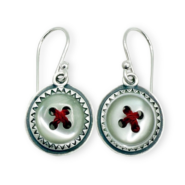 Mother of Pearl Button Drop Earrings