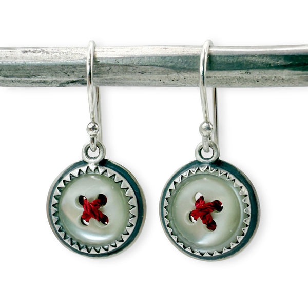 Mother of Pearl Button Drop Earrings